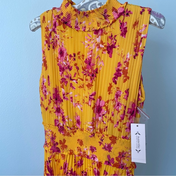 Nanette Lepore Dresses & Skirts - Nanette Lepore High Neck Gold Floral Midi Dress Size 8 NWT